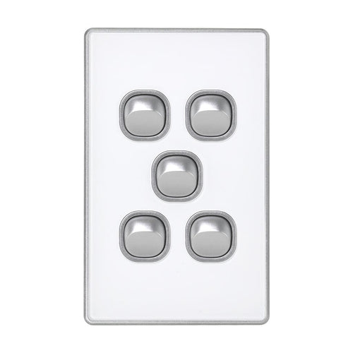Iluma 5 Gang Light Switch Acrylic D-Series Silver/White