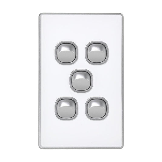Iluma 5 Gang Light Switch Acrylic D-Series Silver/White