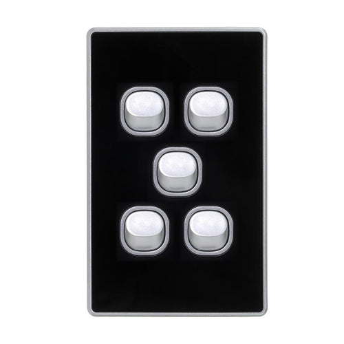 Iluma 5 Gang Light Switch D-Series Black/Silver