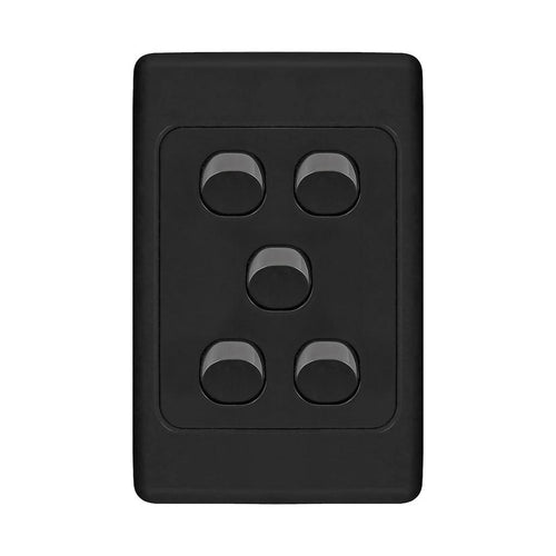 Iluma 5 Gang Vertical Light Switch Black