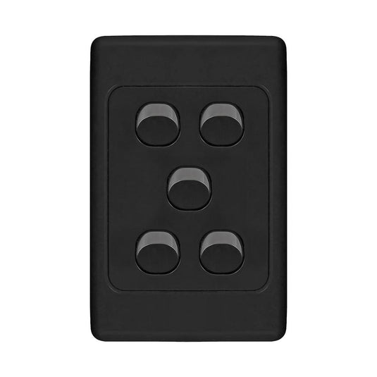 Iluma 5 Gang Vertical Light Switch Black
