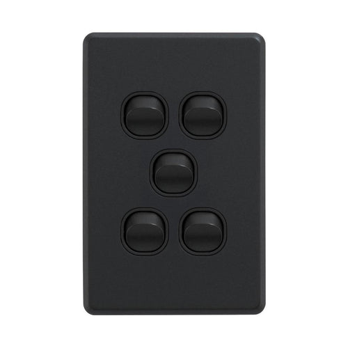 Iluma 5 Gang Vertical Light Switch Black