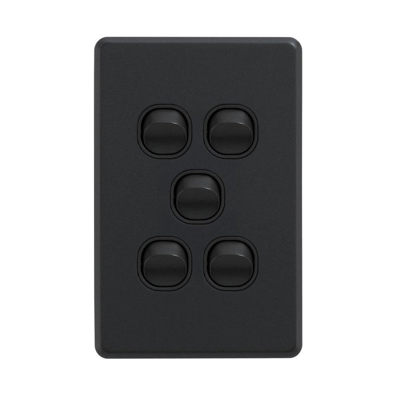 Load image into Gallery viewer, Iluma 5 Gang Vertical Light Switch Black
