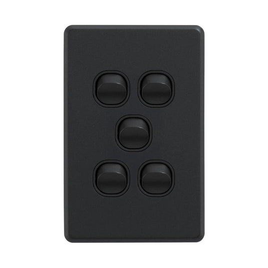 Iluma 5 Gang Vertical Light Switch Black