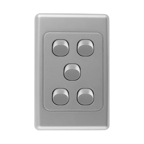 Iluma 5 Gang Vertical Light Switch Silver