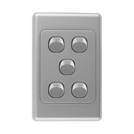 Iluma 5 Gang Vertical Light Switch Silver