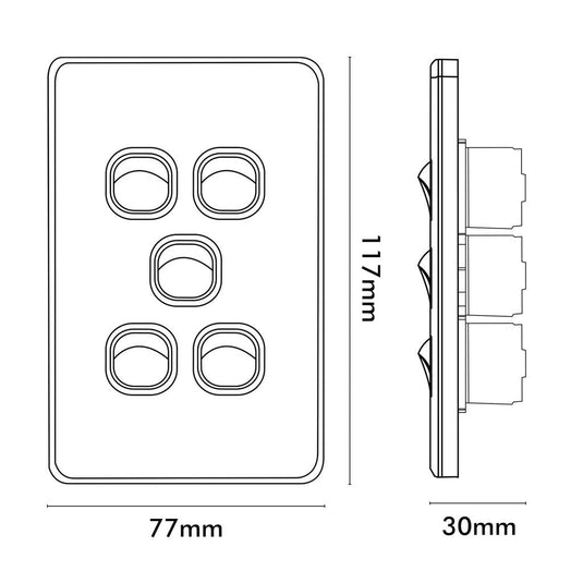 Iluma 5 Gang Vertical Light Switch White