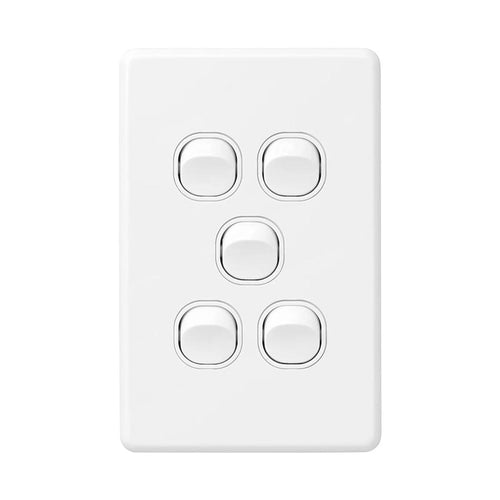 Iluma 5 Gang Vertical Light Switch White