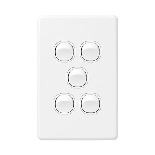 Iluma 5 Gang Vertical Light Switch White