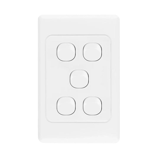 Iluma 5 Gang Vertical Light Switch White