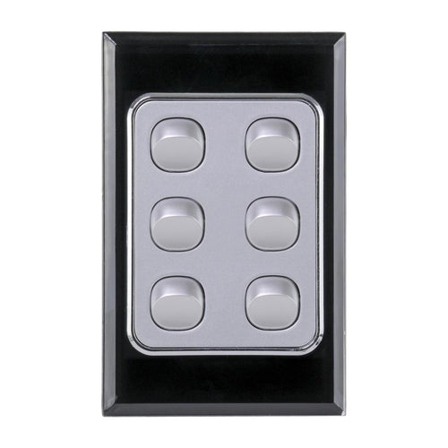 Iluma 6 Gang D/GL Series Vertical Light Switch Black/Silver