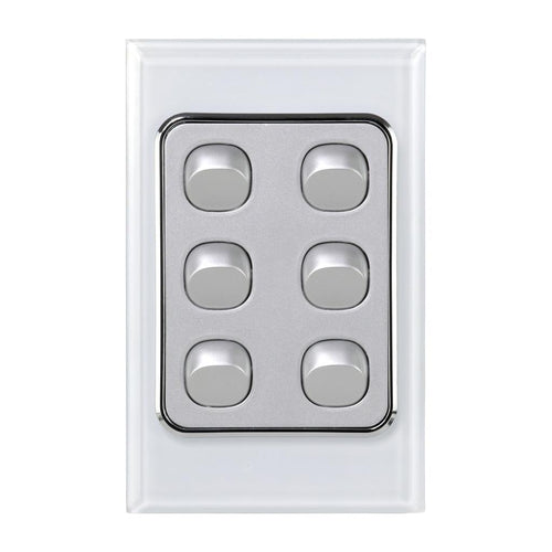 Iluma 6 Gang D/GL Series Vertical Light Switch White/Silver