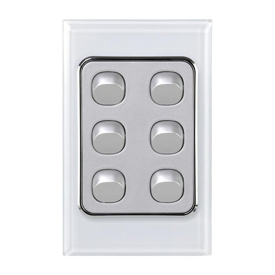 Iluma 6 Gang D/GL Series Vertical Light Switch White/Silver
