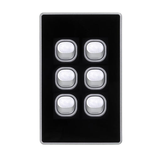Iluma 6 Gang Light Switch Acrylic D-Series Black/Silver