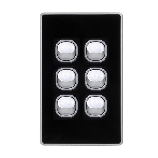 Iluma 6 Gang Light Switch Acrylic D-Series Black/Silver