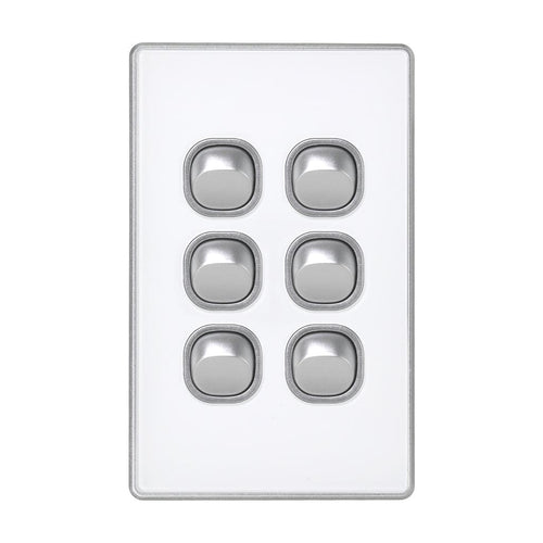 Iluma 6 Gang Light Switch Acrylic D-Series Silver/White