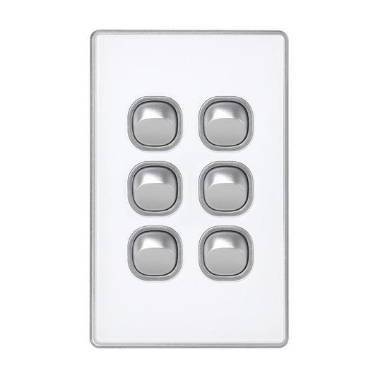 Iluma 6 Gang Light Switch Acrylic D-Series Silver/White