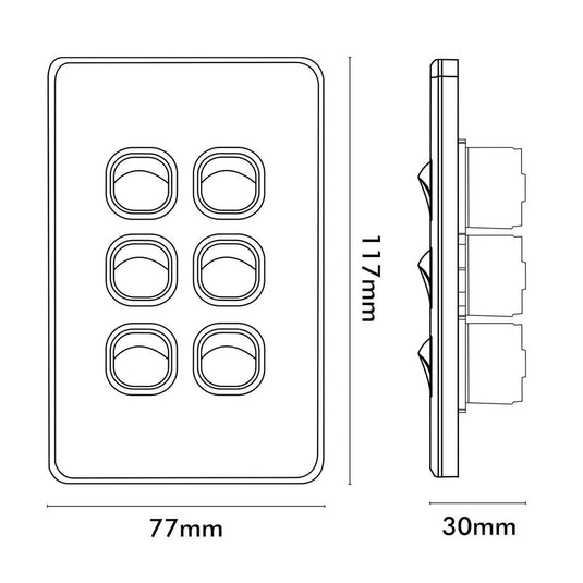 Iluma 6 Gang Vertical Light Switch Black