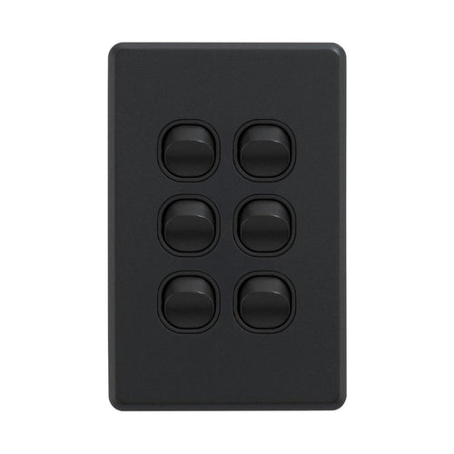 Iluma 6 Gang Vertical Light Switch Black