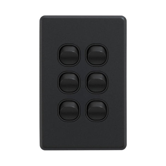 Iluma 6 Gang Vertical Light Switch Black