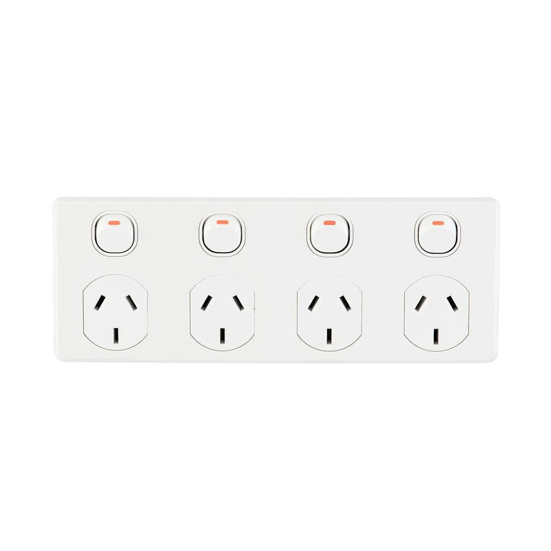 Load image into Gallery viewer, Iluma Double Pole 10A 4 Gang Quad Horizontal GPO PowerPoint C2000 White
