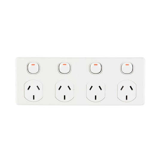 Iluma Double Pole 10A 4 Gang Quad Horizontal GPO PowerPoint C2000 White