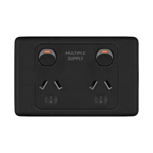 Iluma Double Pole 10A Double GPO PowerPoint 2000 Series Multiple Supply Print Black
