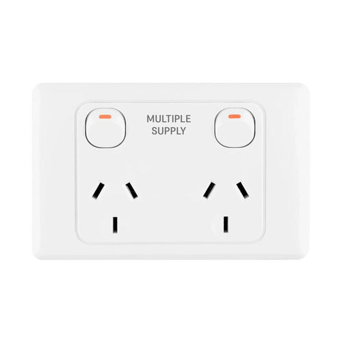 Iluma Double Pole 10A Double GPO PowerPoint 2000 Series Multiple Supply Print White