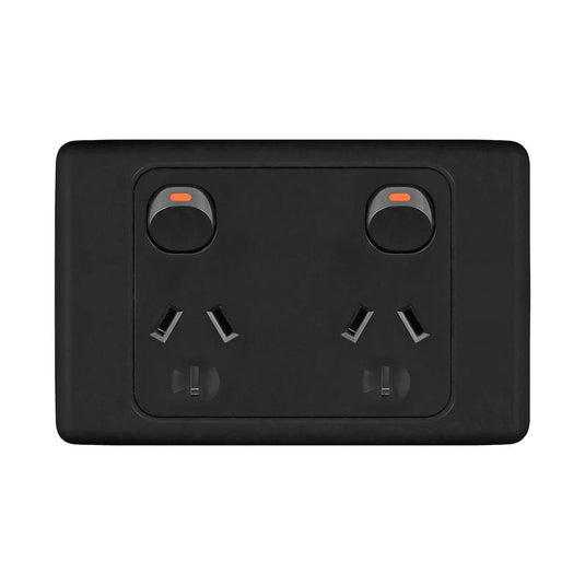 Iluma Double Pole 10A Double GPO PowerPoint Black
