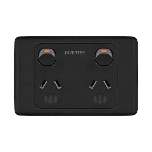 Iluma Double Pole 10A Double GPO PowerPoint Inverter Print Black