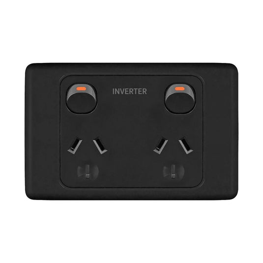 Iluma Double Pole 10A Double GPO PowerPoint Inverter Print Black