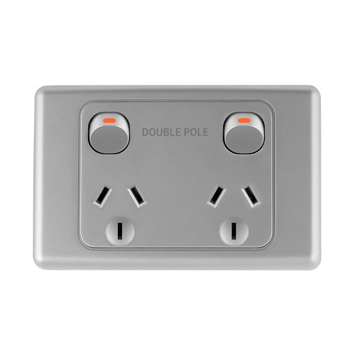 Iluma Double Pole 10A Double GPO PowerPoint Silver