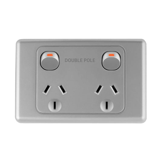 Iluma Double Pole 10A Double GPO PowerPoint Silver