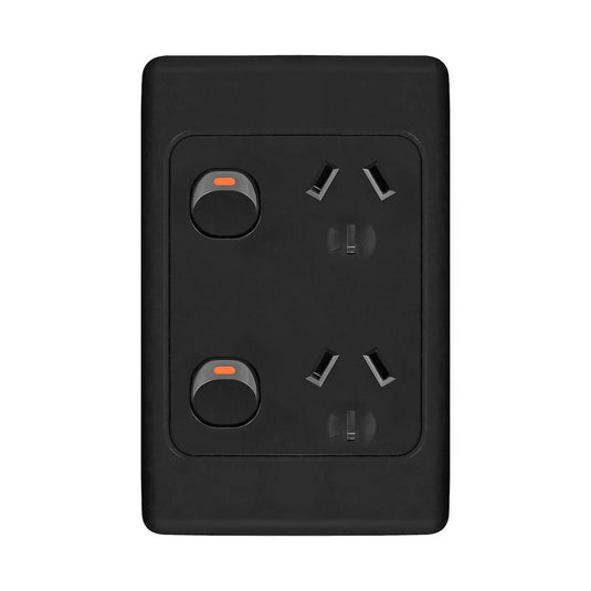 Iluma Double Pole 10A Double GPO PowerPoint Vertical Black