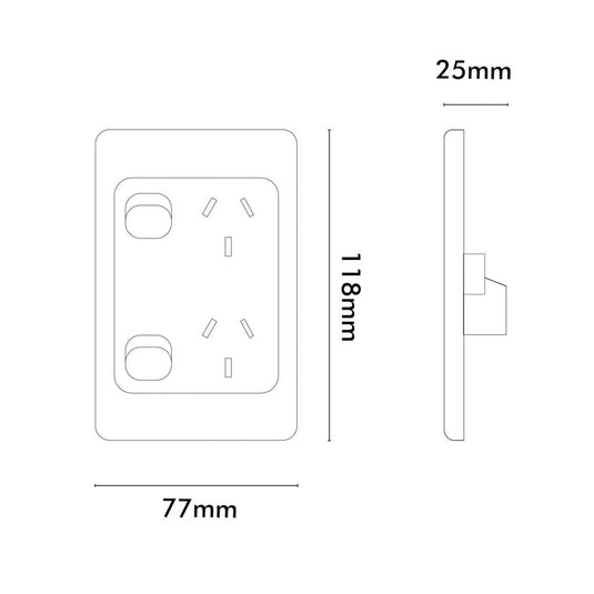 Iluma Double Pole 10A Double GPO PowerPoint Vertical Silver
