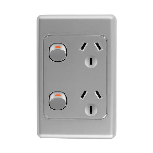 Iluma Double Pole 10A Double GPO PowerPoint Vertical Silver