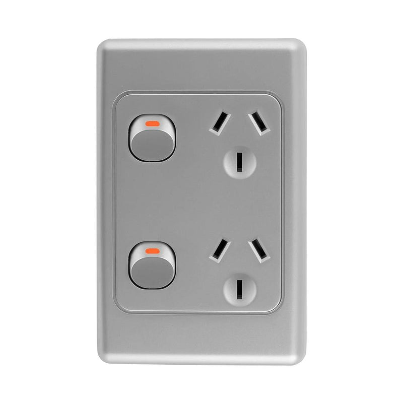 Load image into Gallery viewer, Iluma Double Pole 10A Double GPO PowerPoint Vertical Silver
