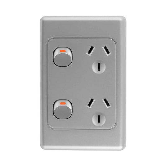 Iluma Double Pole 10A Double GPO PowerPoint Vertical Silver