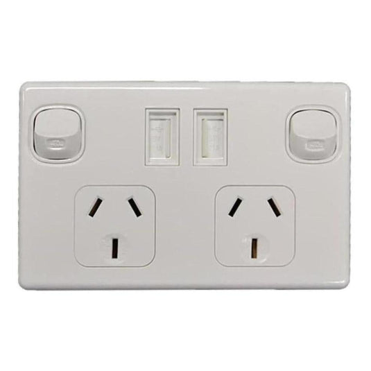 Iluma Double Pole 10A Double GPO Powerpoint Inc Dual USB - White