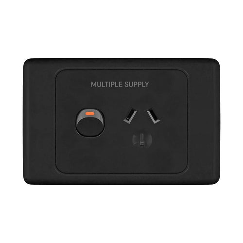 Iluma Double Pole 10A Single GPO PowerPoint 2000 Series Multiple Supply Print Black