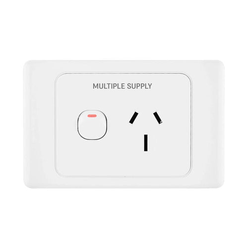 Iluma Double Pole 10A Single GPO PowerPoint 2000 Series Multiple Supply Print White