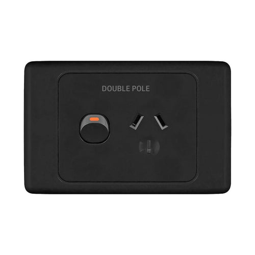 Iluma Double Pole 10A Single GPO PowerPoint Black