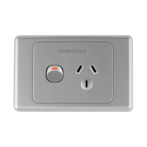 Iluma Double Pole 10A Single GPO PowerPoint Double Pole Print Silver
