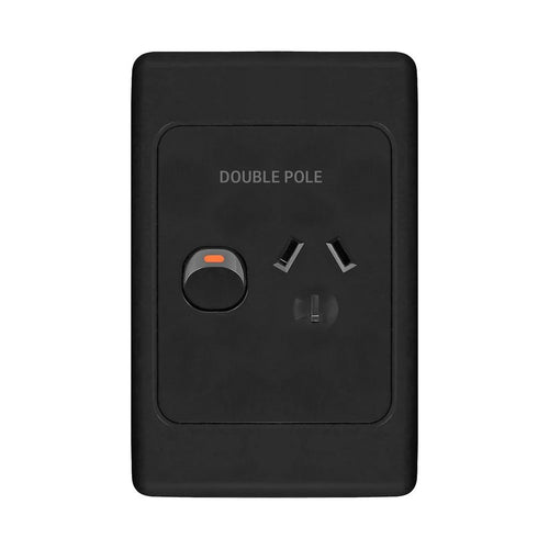 Iluma Double Pole 10A Single GPO PowerPoint Vertical Black