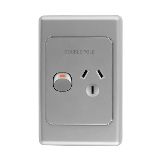 Iluma Double Pole 10A Single GPO PowerPoint Vertical Silver
