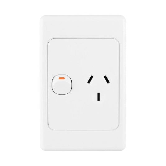 Iluma Double Pole 10A Single GPO PowerPoint Vertical White