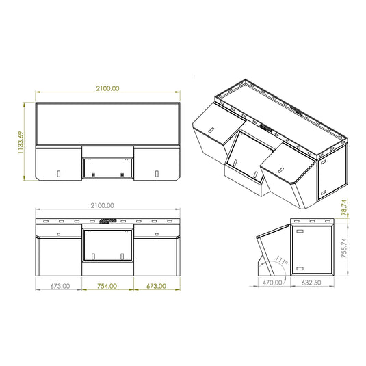 Kong Black Aluminium Beast Tool Box 4 Compartments 2100x1133x755mm