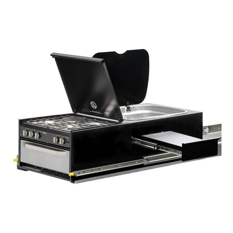 Load image into Gallery viewer, Kong Slide Out Kitchen 1200 x 522 x 310mm inc Thetford K1540 Mini Grill / MK3 Argent Sink - Black
