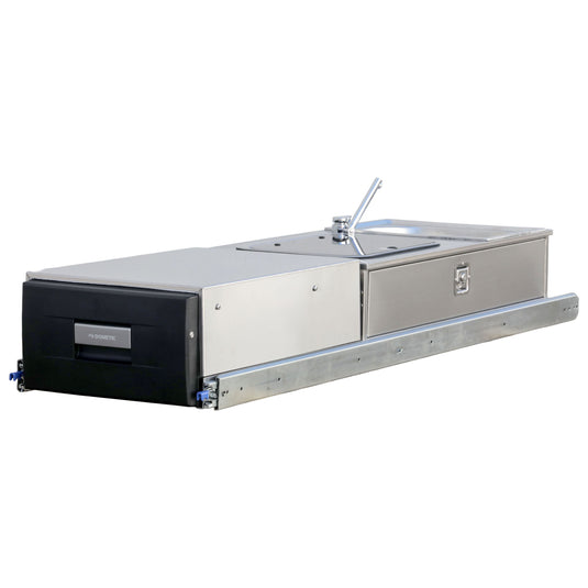 Kong Slide Out Kitchen Assembly Fridge/ 2 Gas Burner Inc Runners & Full Install Kit - Right Sink Drawer