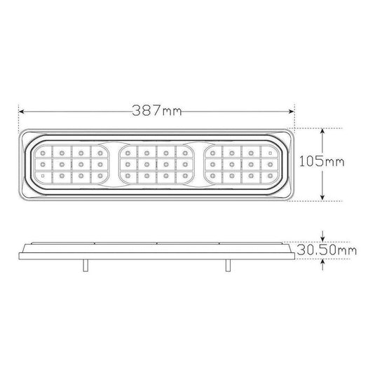 LED Autolamp 12/24V Stop/Tail/Indicator Diffused LED Taillight 387x105x30.5mm Pair